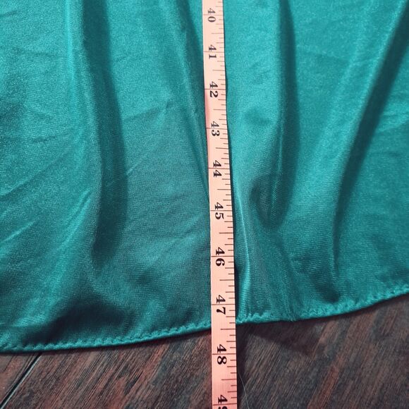 VTG Adonna Nightgown Slip Dress Med Green Sheer Lace Bodice Crisscross Coquette - Picture 14 of 14